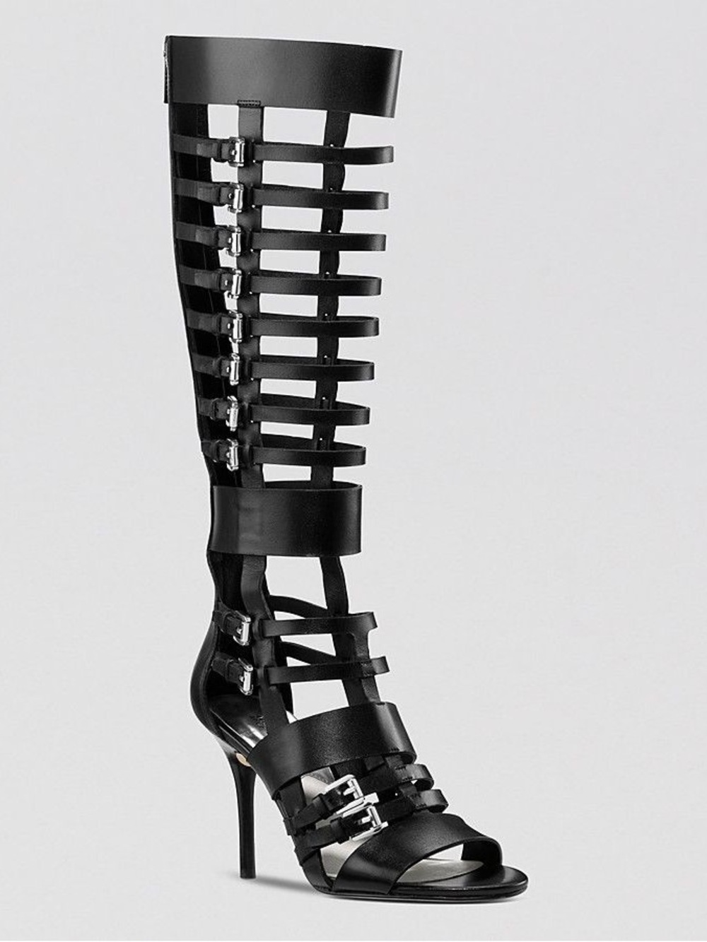 Michael Kors Black Strappy Knee-High Stiletto Sandal Boots